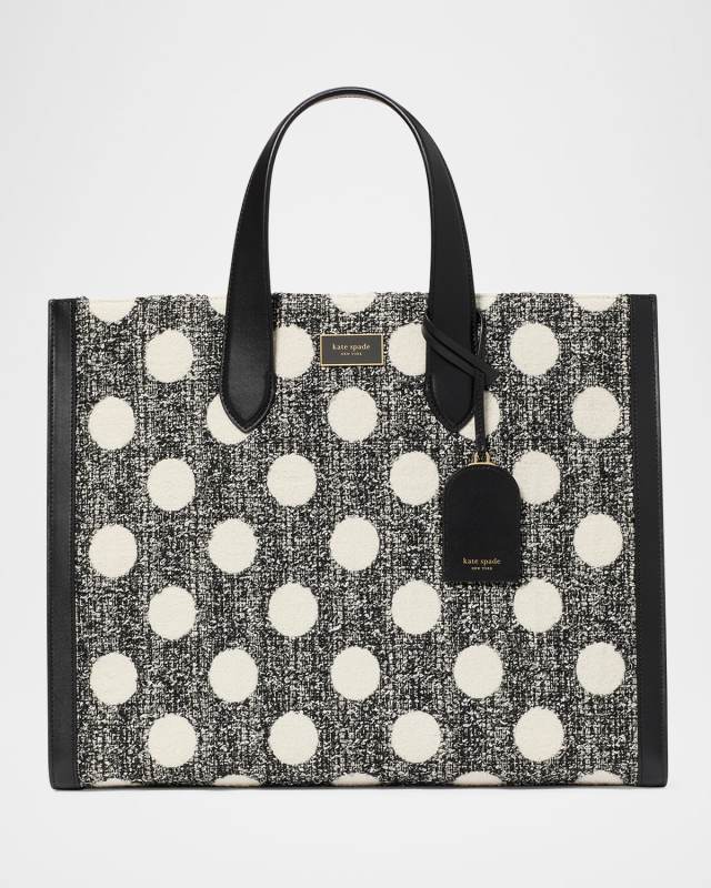 manhattan large polk dot tweed tote bag